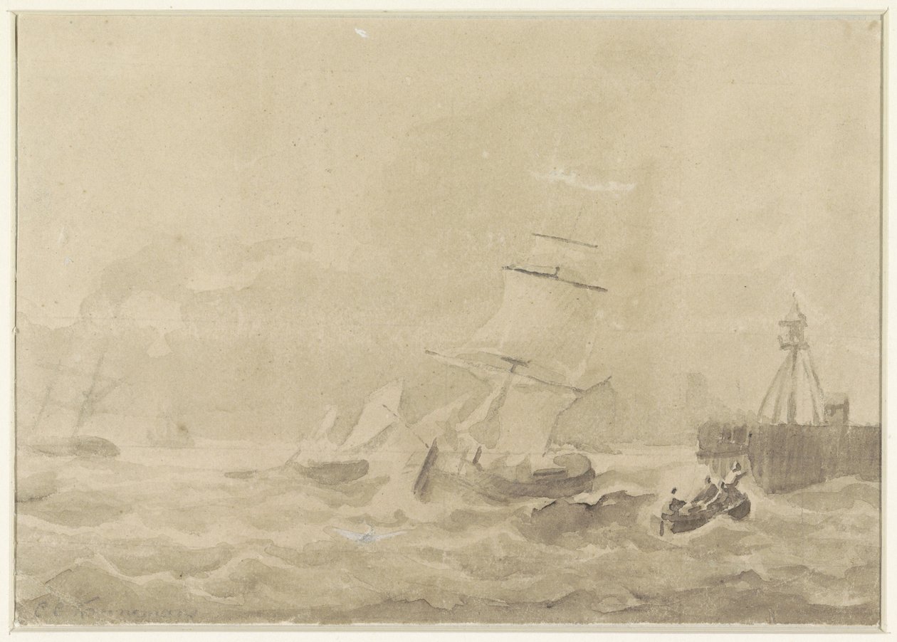 Burzliwe morze z żaglowcami autorstwa Christiaan Cornelis Kannemans
