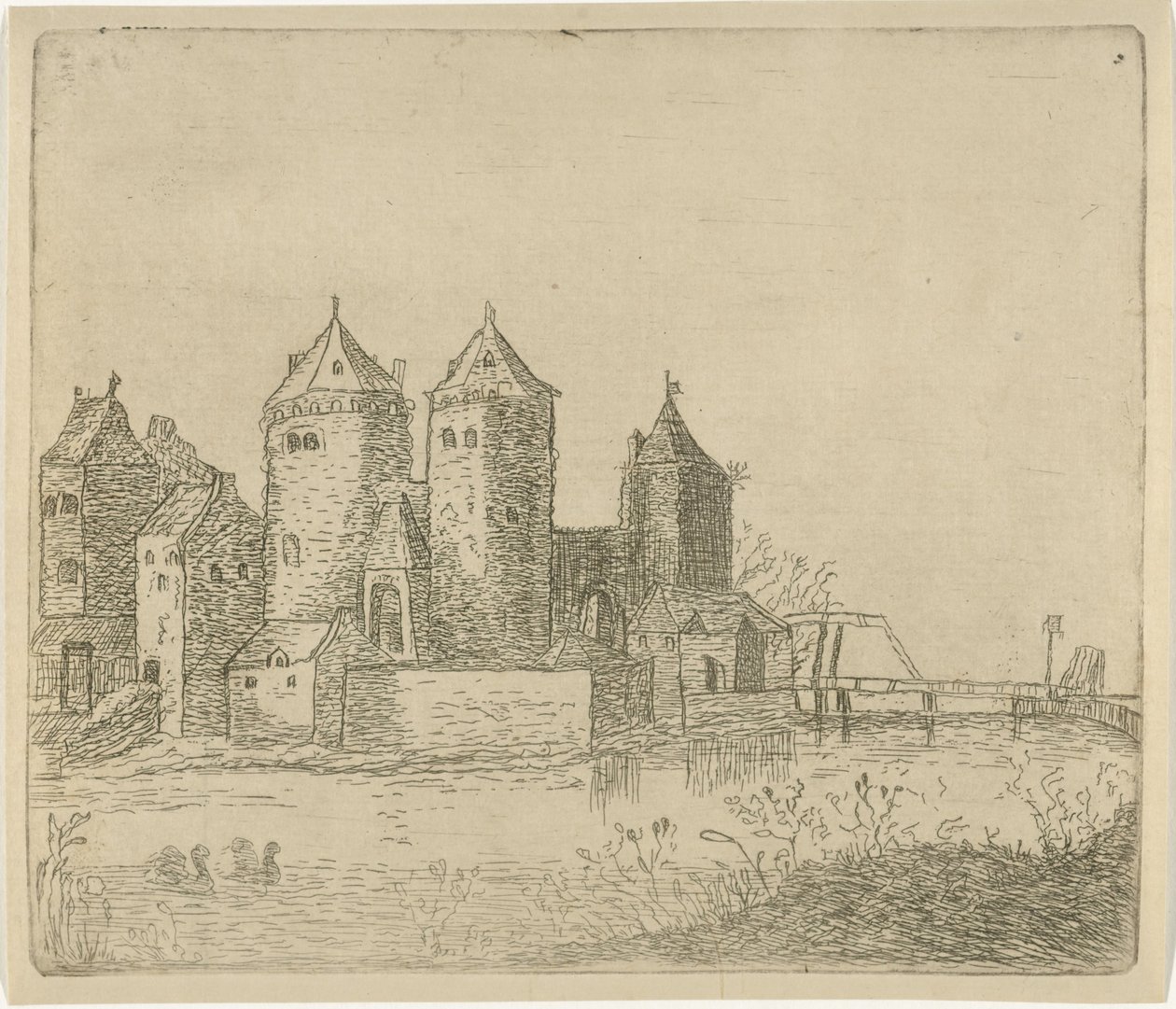 Widok zamku z fosą autorstwa Christiaan Friedrich Ruppe