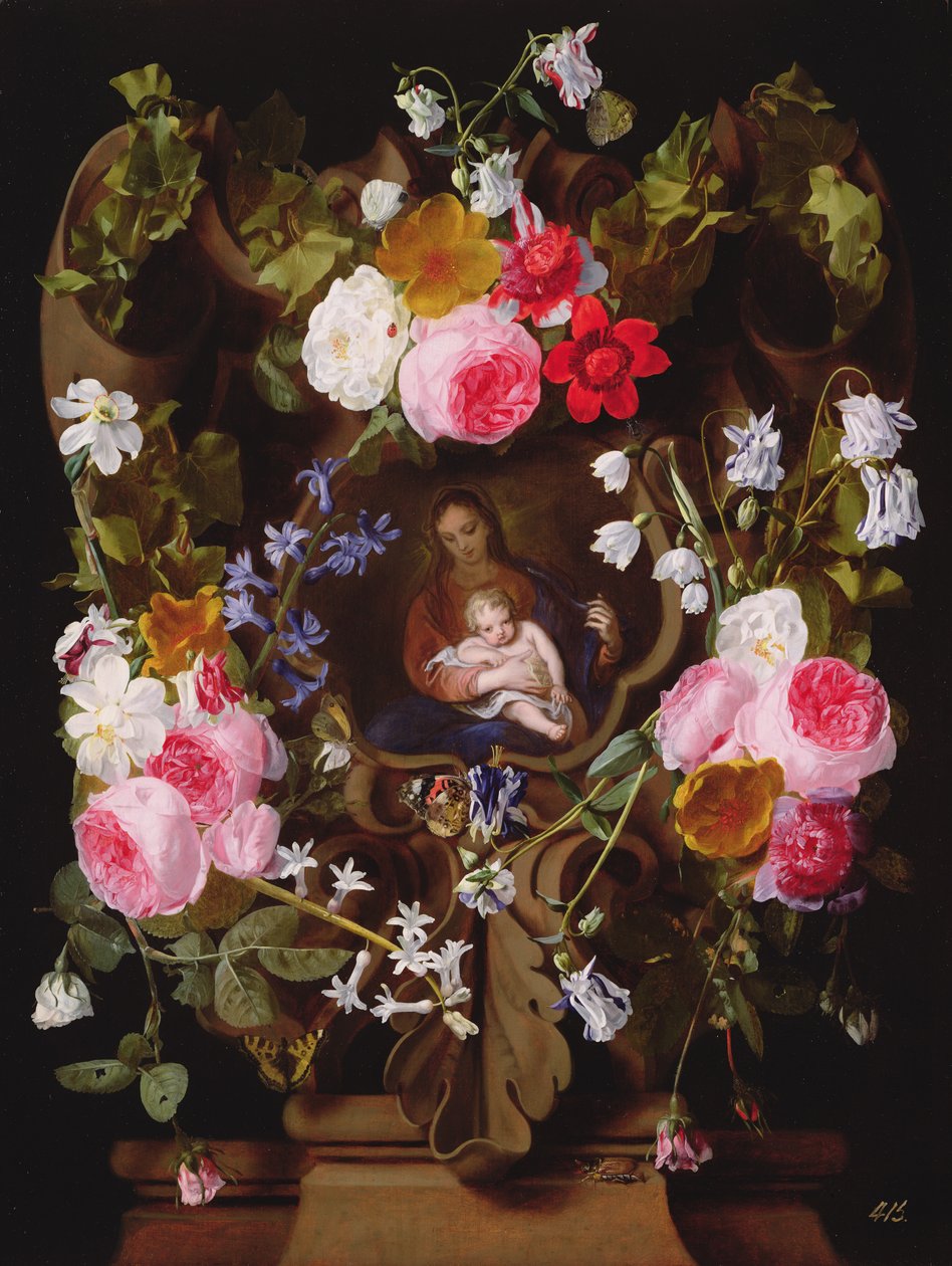 Madonna z Dzieciątkiem Otoczona Girlandą Kwiatów (Madonna z Dzieciątkiem z drugiej strony) autorstwa Christiaan Luykx or Luycks