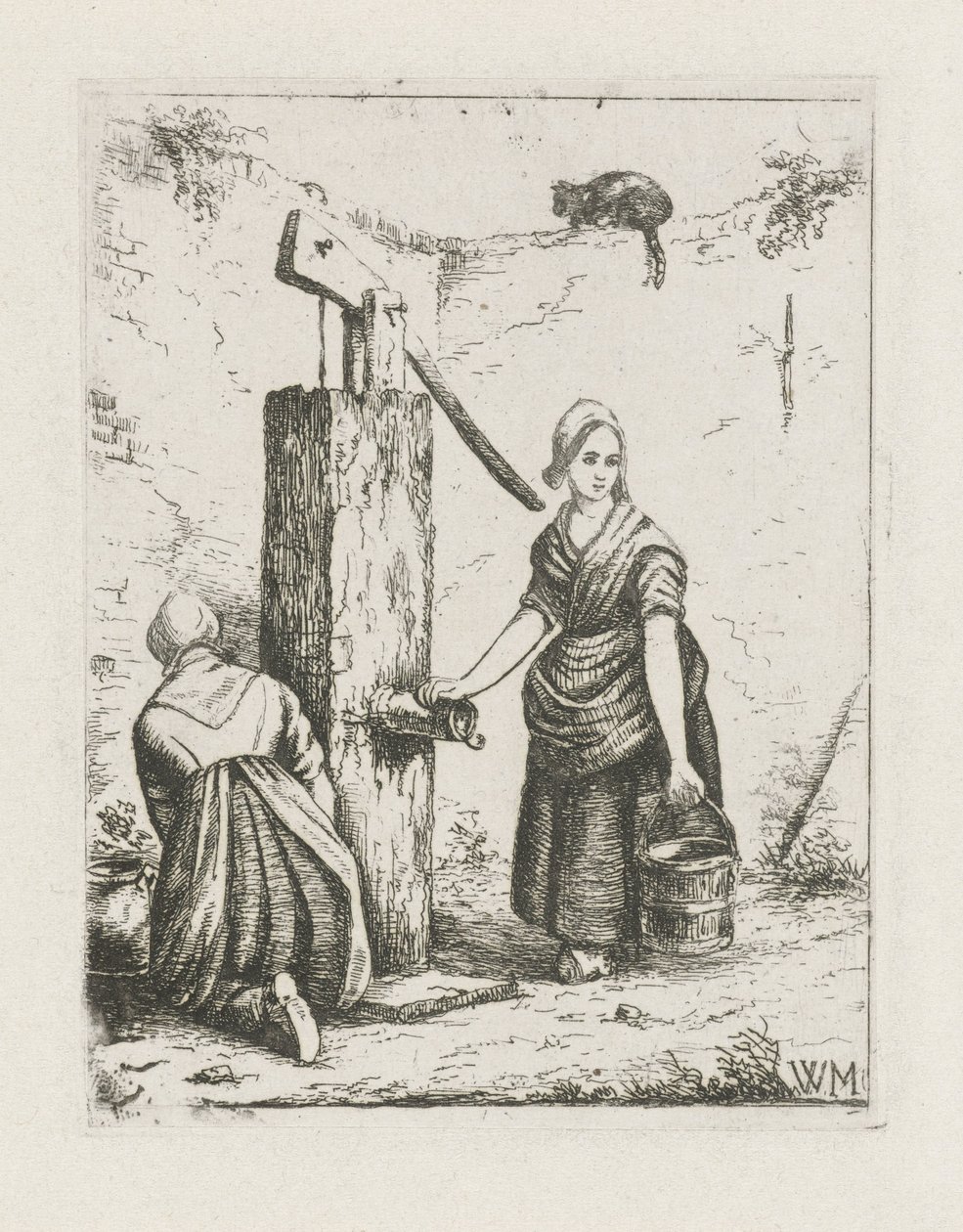 Dwie kobiety przy pompie wodnej autorstwa Christiaan Wilhelmus Moorrees