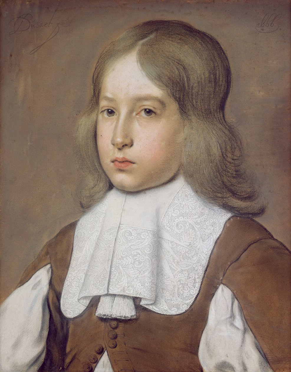 Portret młodego mężczyzny w koronkowym kołnierzyku, ok. 1656 (pastel na papierze) autorstwa Christiaen Jansz. Dusart