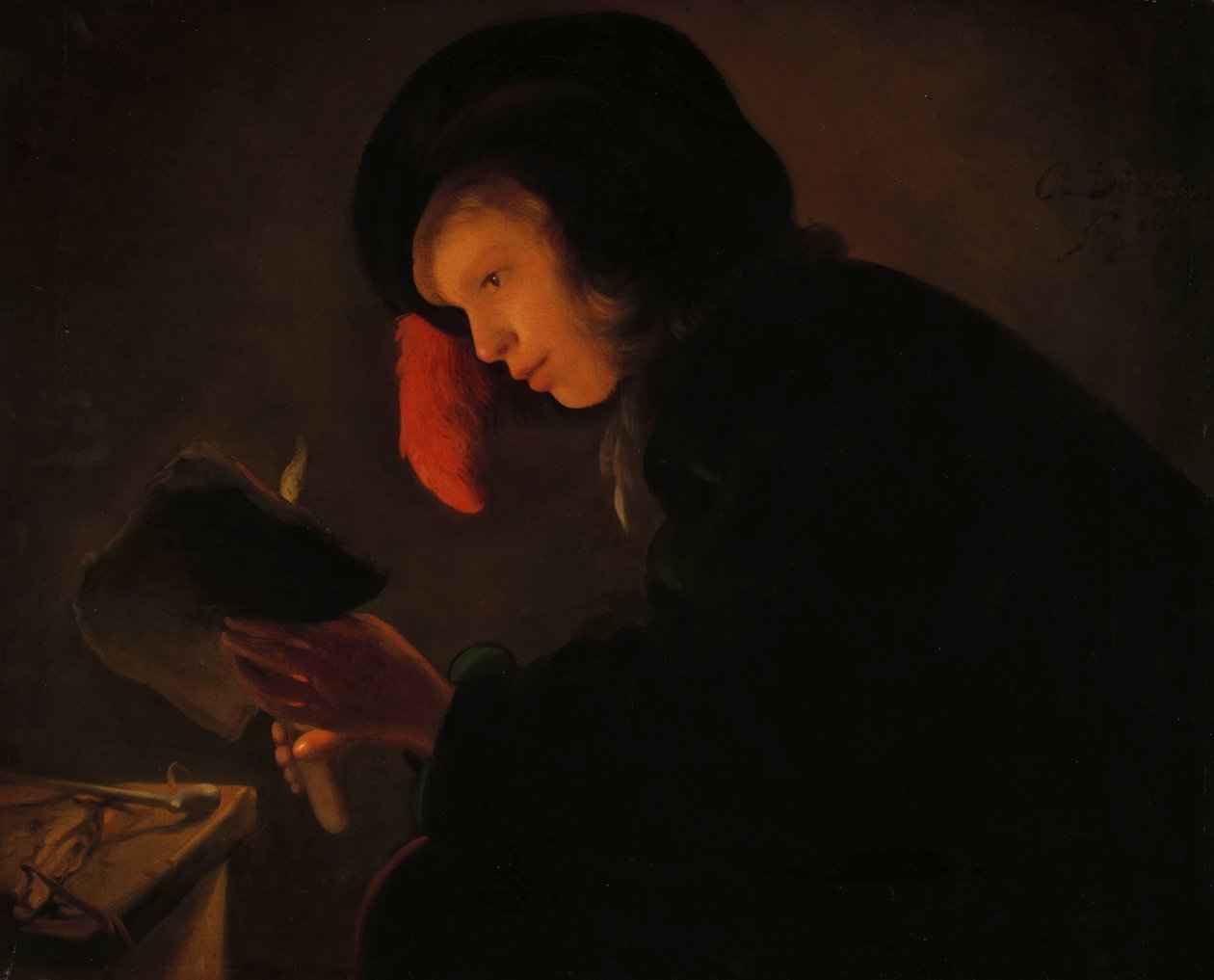 Młody człowiek przy świecach autorstwa Christiaen Jansz. Dusart