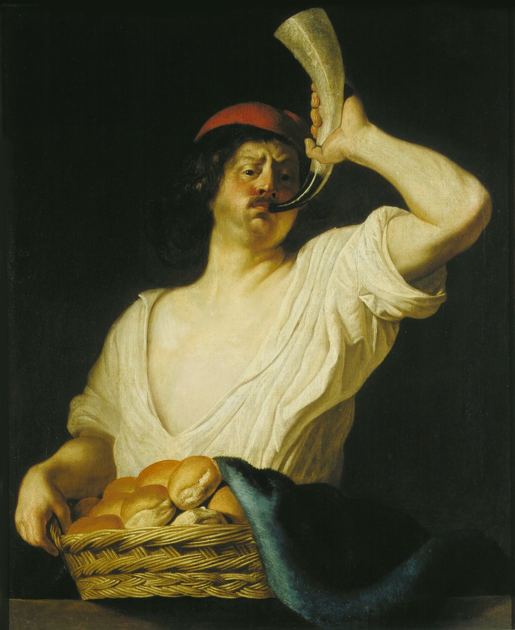 Piekarz dmuchający w róg, 1650. autorstwa Christiaen van Couwenbergh