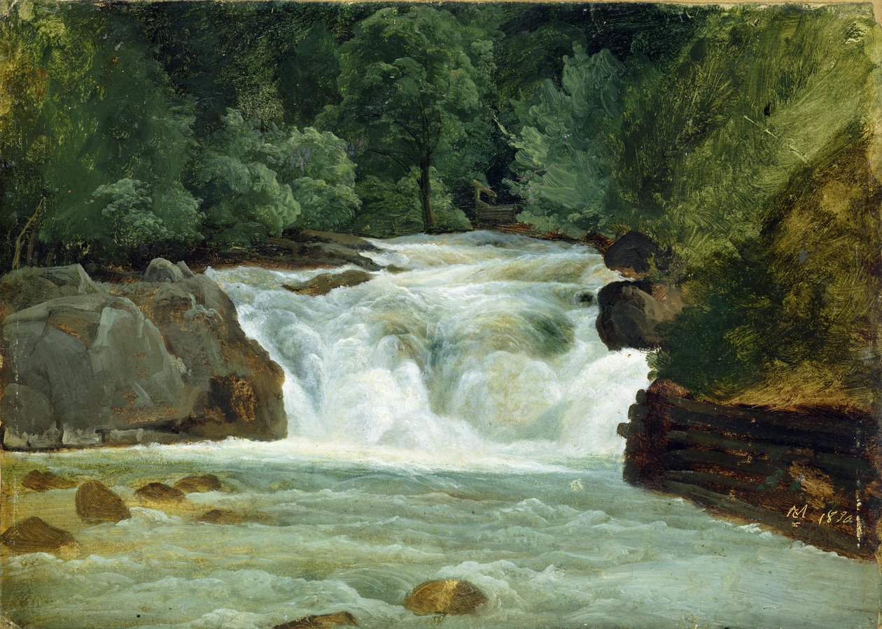 Wodospad w Górnej Bawarii, 1830 (olej na papierze na pokładzie) autorstwa Christian Ernst Bernhard Morgenstern
