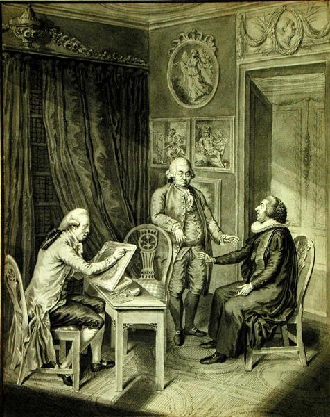 Christian Andreas Georg Stottrupp (1789-1835), Pastor Sturm i Philipp Emanuel Bach (1714-88) (indyjski tusz na papierze) autorstwa Christian Andreas Georg Stottrupp