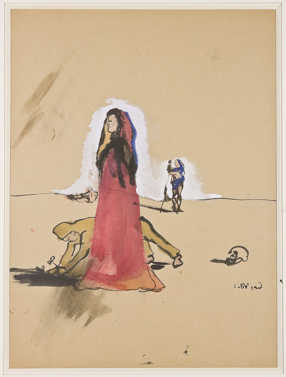 Scena z postaciami, ok. 1934 r. (gwasz i tusz na papierze) autorstwa Christian Bérard