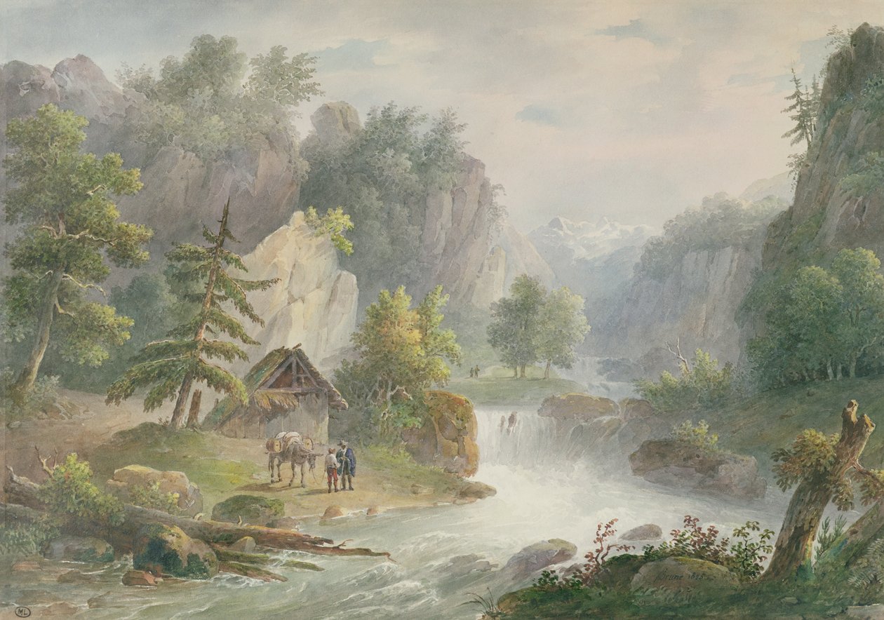 Pejzaż górski z potoku, 1825 (wc na papierze) autorstwa Christian Brune