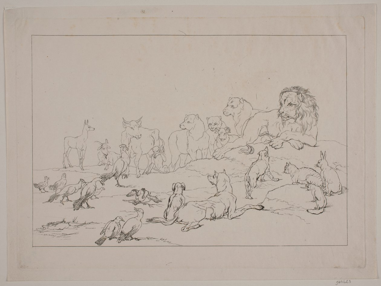Zgromadzenie zwierząt. Ilustracja do „Reinike Fuchs” autorstwa Christian David Gebauer