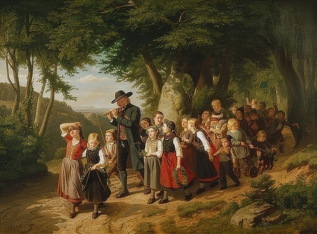 Powrót do domu ze szkolnego festiwalu. 1852 autorstwa Christian Eduard Boettcher
