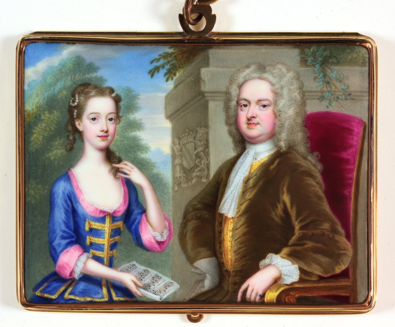Lady Margaret Cavendish Holles Harley i jej ojciec Edward Harley (emalia) autorstwa Christian Friedrich Zincke