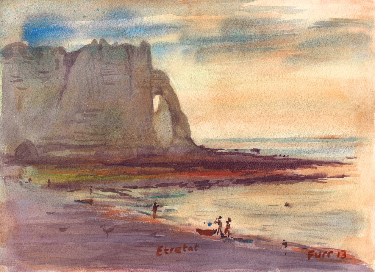 Spalony pomarańczowy burgund Etretat (akwarela) autorstwa Christian Furr