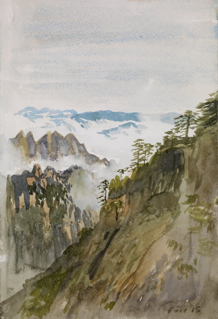 Żółte sosny górskie, Huangshan, 2015 (akwarela na papierze) autorstwa Christian Furr