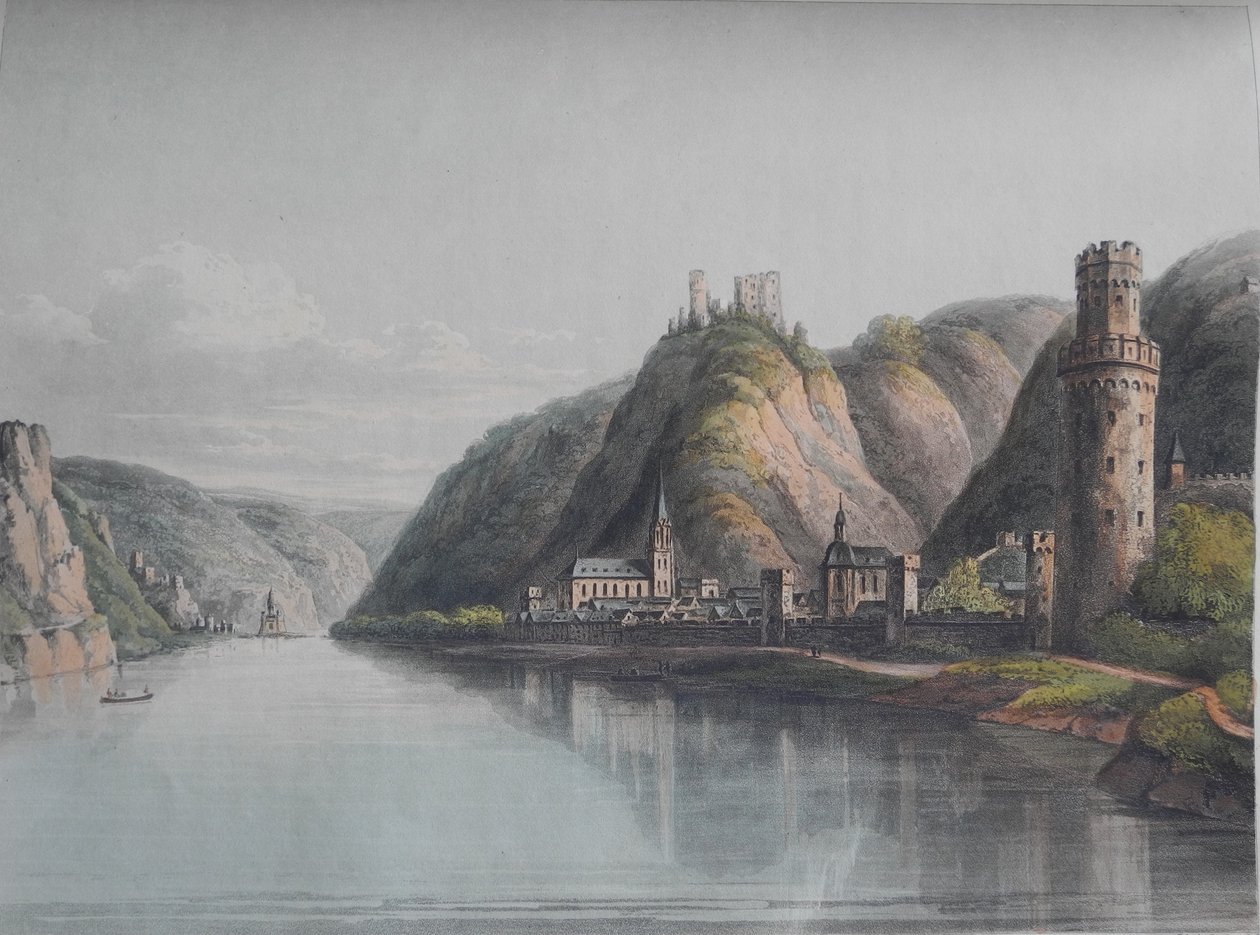 Widok na Oberwesel. Od: Malownicza wycieczka wzdłuż Renu z Mentz do Kolonii, 1820. autorstwa Christian Georg Schütz the Younger