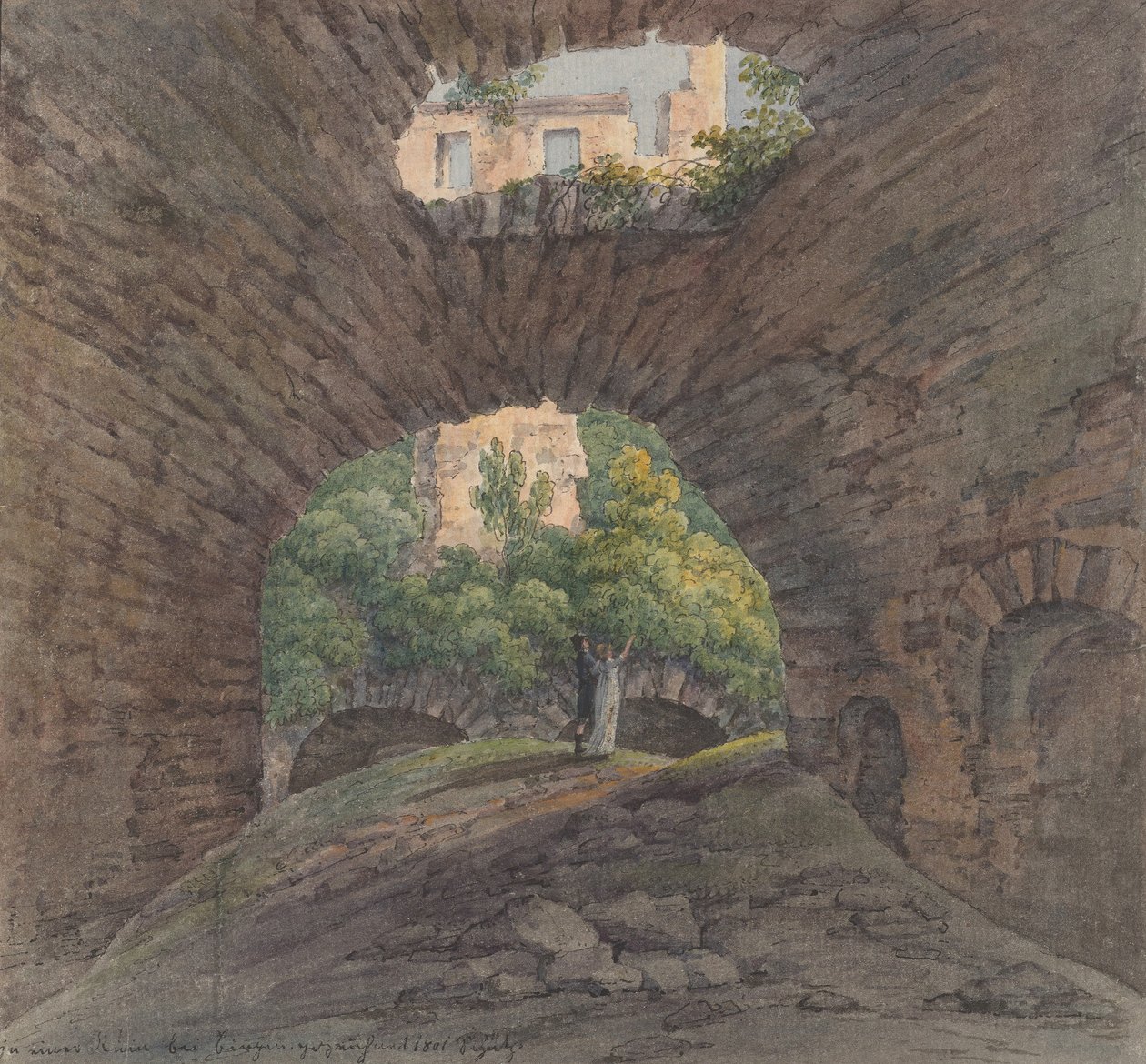 Młoda para oglądająca ruiny w pobliżu Bingen, 1801. autorstwa Christian Georg Schutz