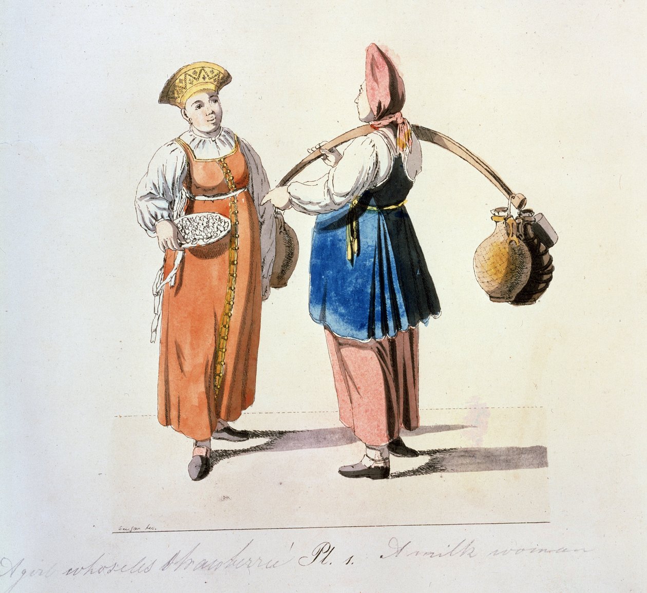Seria sur les marchands de Moscow: nabiał. Mleczarka (z serii Moskiewscy kupcy). Rysunek Christiana Gottfrieda Heinricha Geisslera (1770-1844) autorstwa Christian Gottfried Geissler