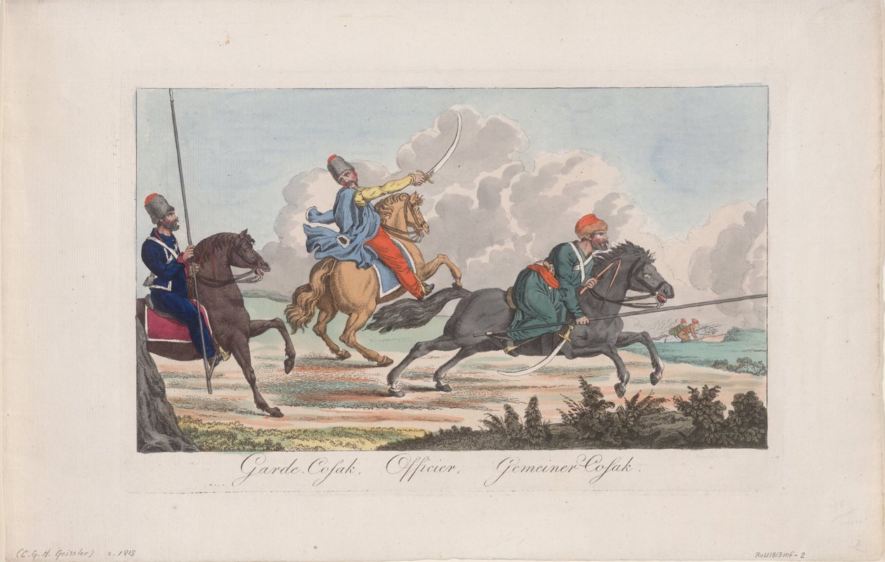 Kozak ratowników, oficer i kozak autorstwa Christian Gottfried Heinrich Geissler