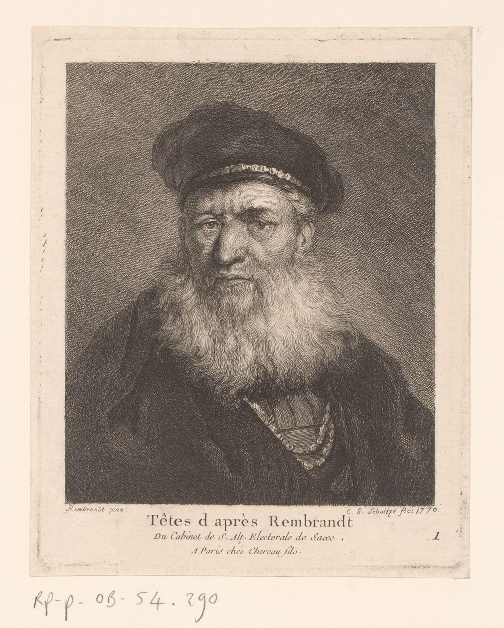 Stary człowiek z beretem i brodą Ludzie w stylu Rembrandta (tytuł serii) autorstwa Christian Gottfried Schultze