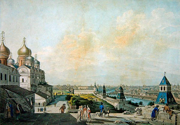 Moskwa, widok miasta na lewo od Kremla (rycina akwarelą) autorstwa Christian Gottlob Hammer