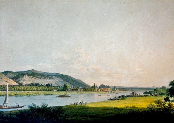 Pillnitz i okolice koło Drezna (kolorowe grawerowanie) autorstwa Christian Gottlob Hammer