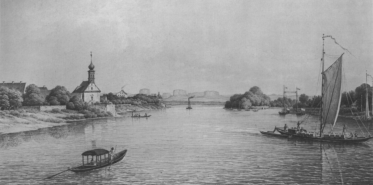 Kościół Maria am Wasser koło Drezna około 1850 r. autorstwa Christian Gottlob Hammer