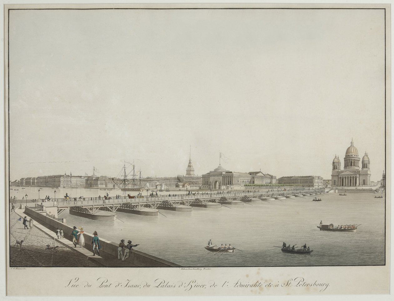 Widok na most św. Izaaka w Petersburgu - Christian Gottlieb Hammer (1779-1864). Akwaforta, akwarela, przed 1820 r. Państwowe Muzeum Historii Sankt Petersburga autorstwa Christian Gottlob Hammer