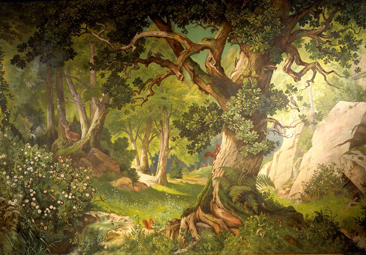 Ogród maga Klingsora z cyklu Parzival, Wielka Sala Muzyczna, ok. 1883-84 (mural) autorstwa Christian Jank