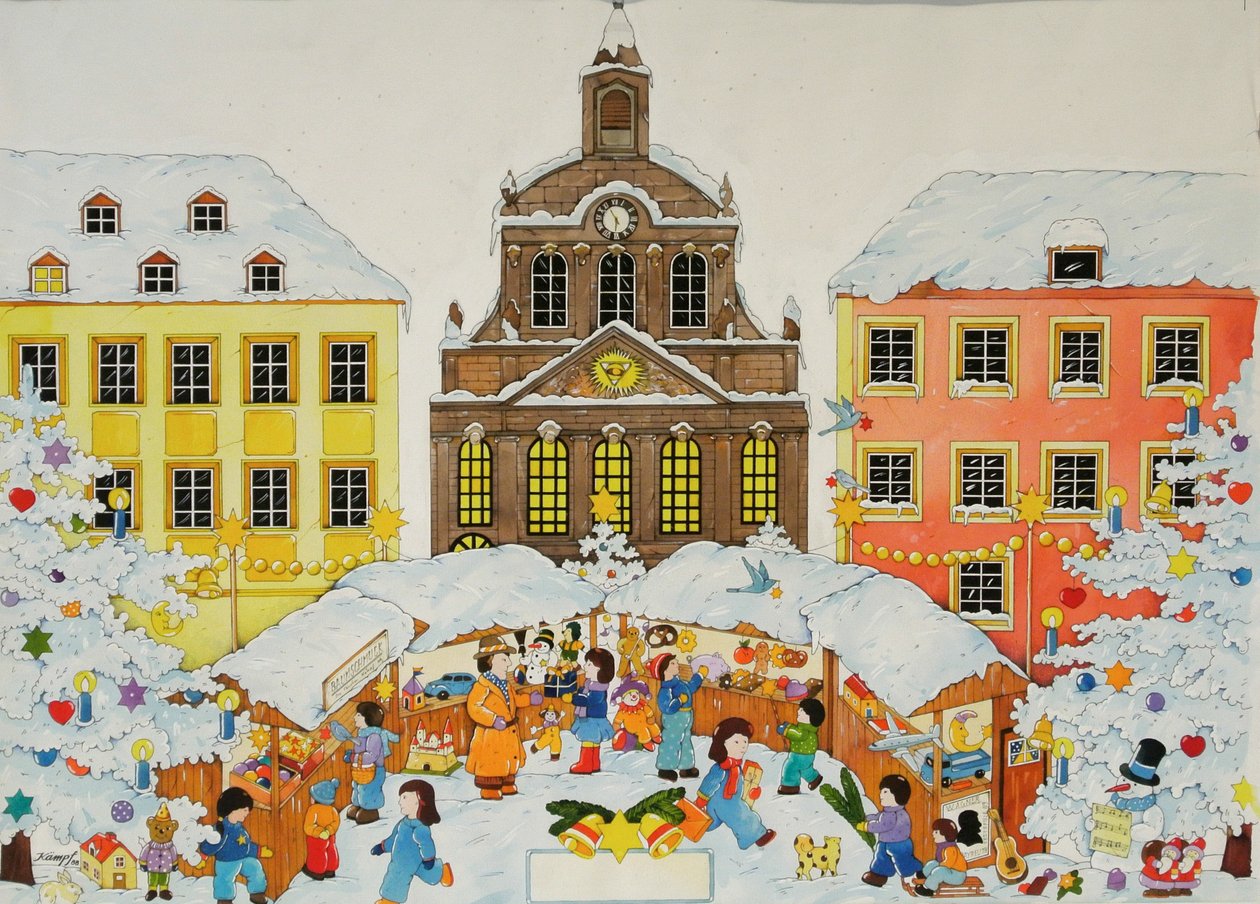 Jarmark Bożonarodzeniowy, 2001 (akwarela na papierze) autorstwa Christian Kaempf