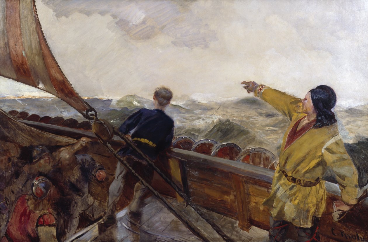 Leif Erikson odkrywa Amerykę autorstwa Christian Krohg