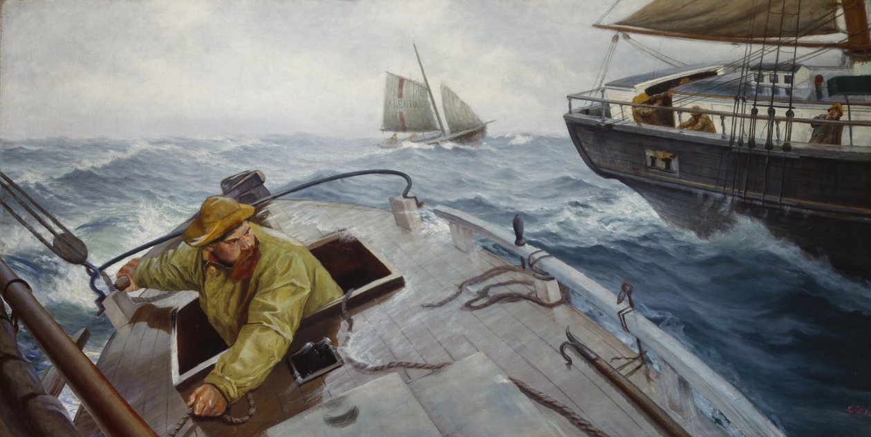 Pilot w trudnych warunkach pogodowych (olej na płótnie) autorstwa Christian Krohg