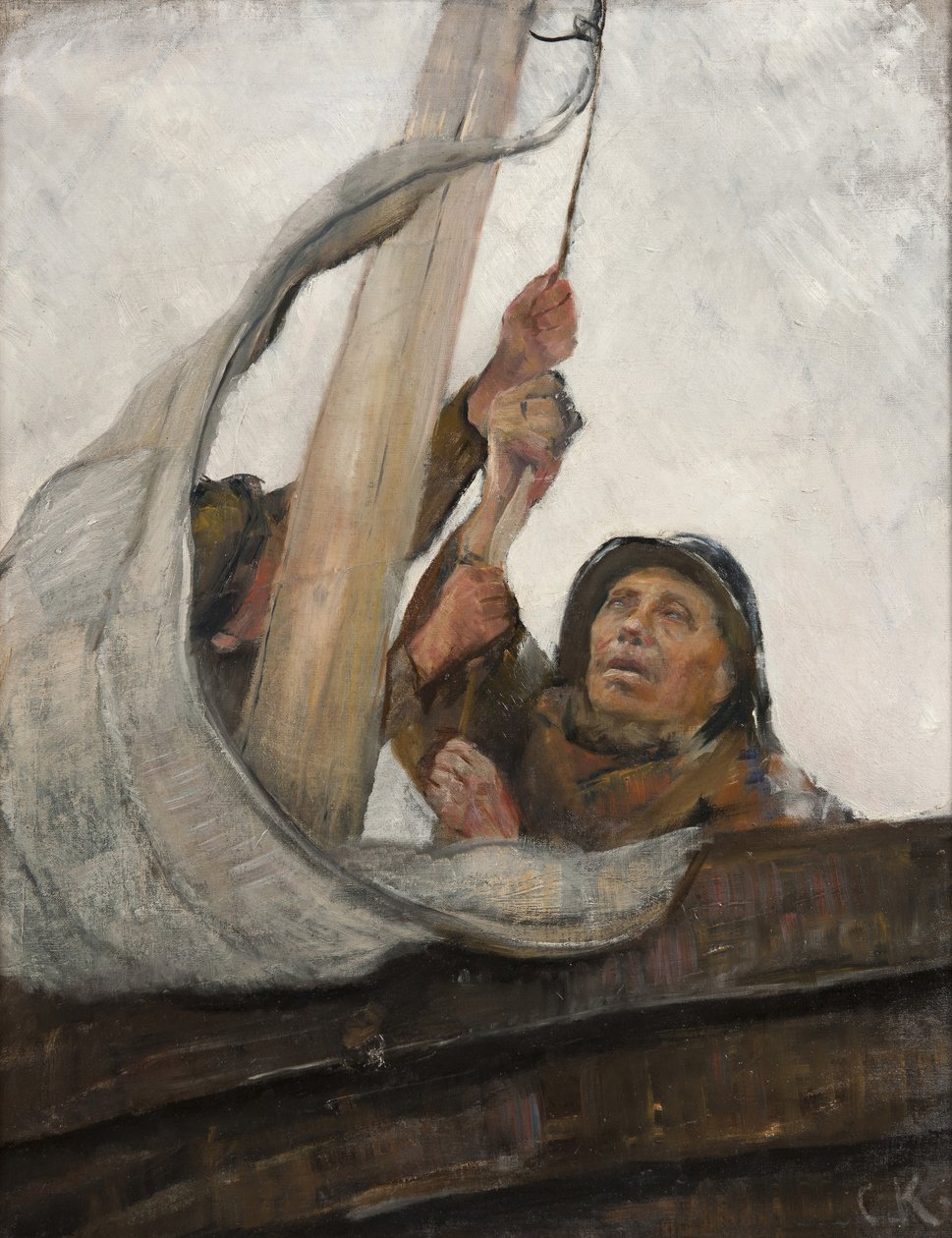 Ustawienie żagla, ok.1900 autorstwa Christian Krohg