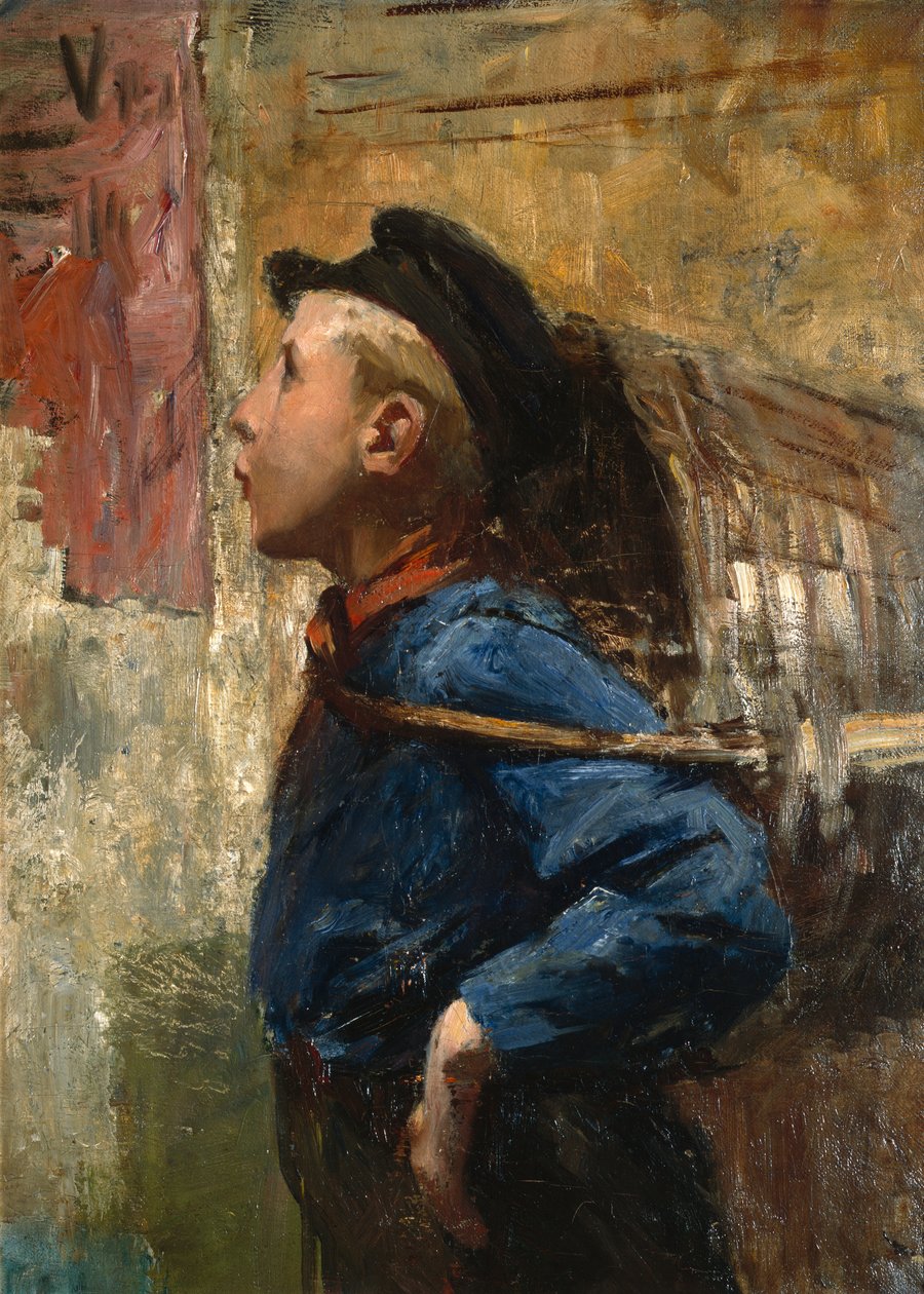 Gwiżdżący chłopiec na posyłki autorstwa Christian Krohg
