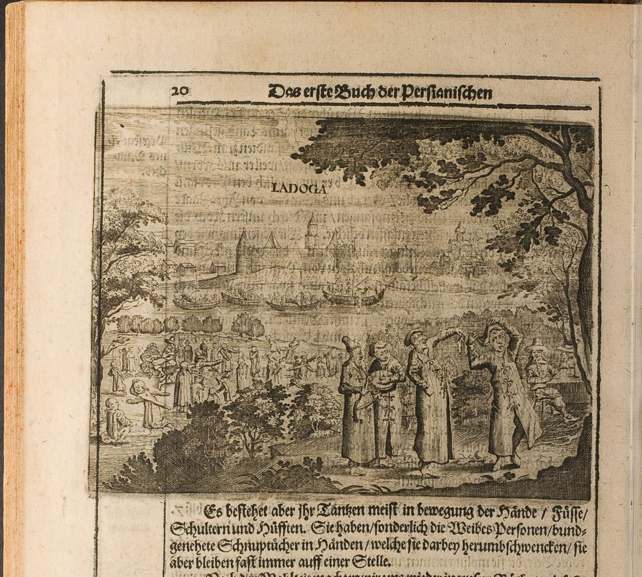 Twierdza Stara Ładoga Ilustracja z Podróży do Wielkiego Księcia Moskwy i Króla autorstwa Christian Lorenzen Rothgiesser