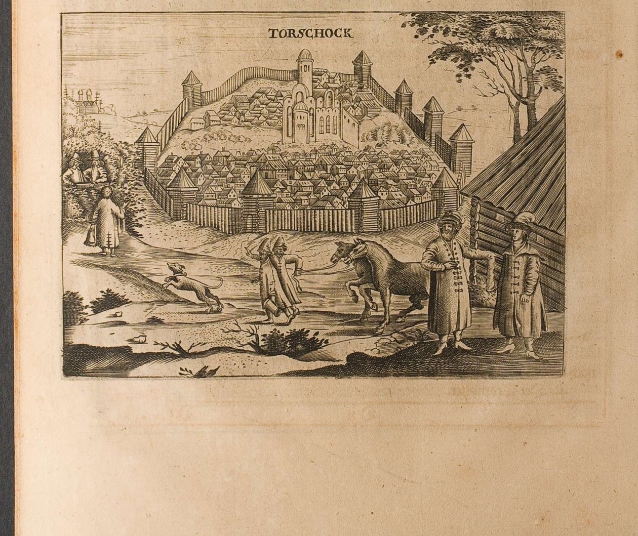Torzhok Ilustracja z Podróży do Wielkiego Księcia Moskwy i Króla Persji autorstwa Adama Ole autorstwa Christian Lorenzen Rothgiesser