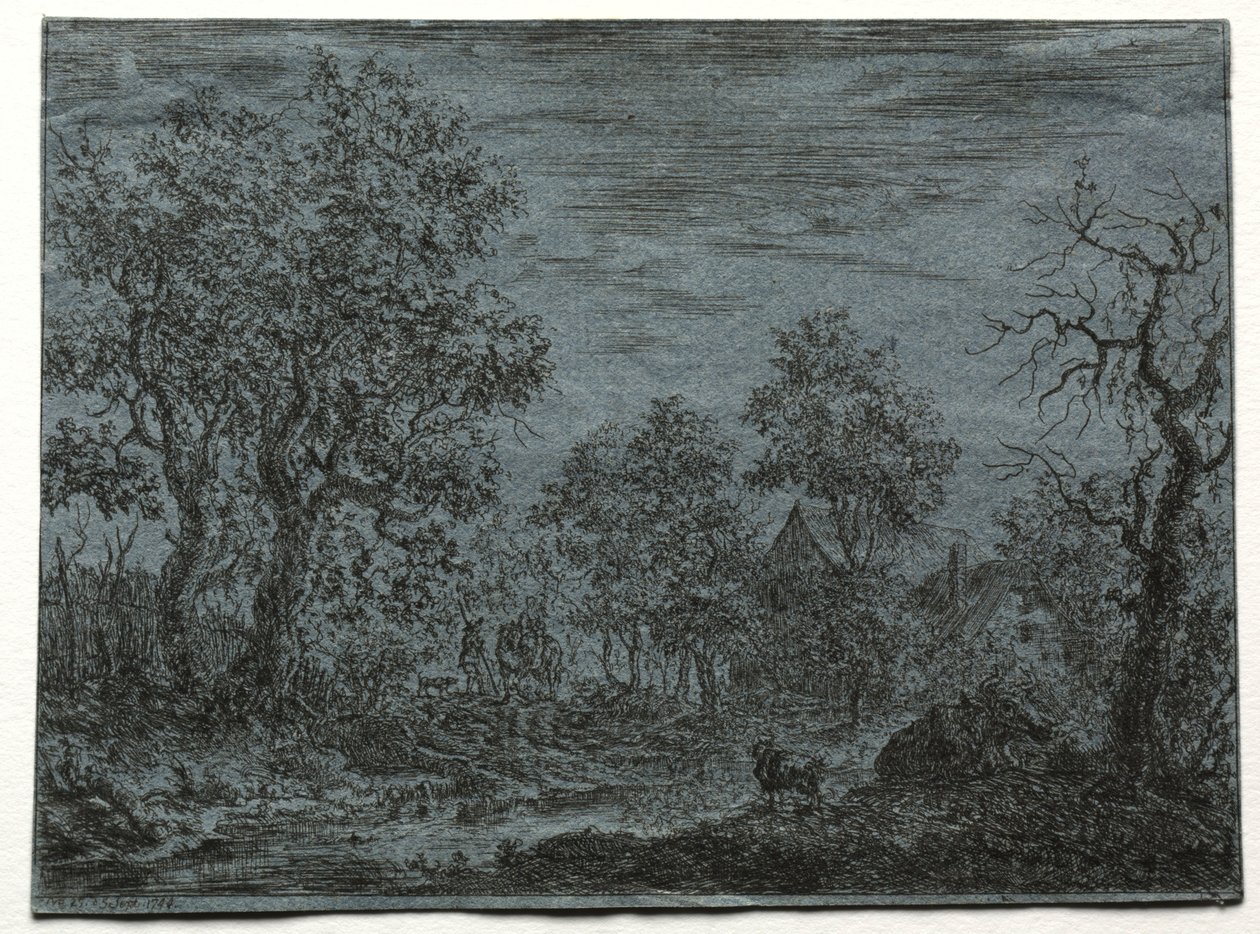 Mała rzeka na pierwszym planie z krową i kozą, 1744. autorstwa Christian Ludwig von Hagedorn