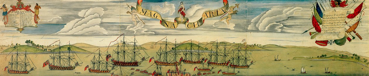 Widok perspektywiczny blokady portu w Bostonie, ok. 1768 (wc na papierze) autorstwa Christian Remick