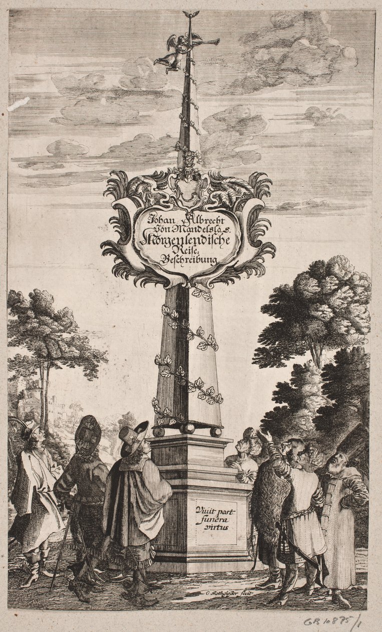 Strona tytułowa do Johanna Albrechta Mandelslo, „Orientalny opis podróży [...], Szlezwik 1668 autorstwa Christian Rothgiesser