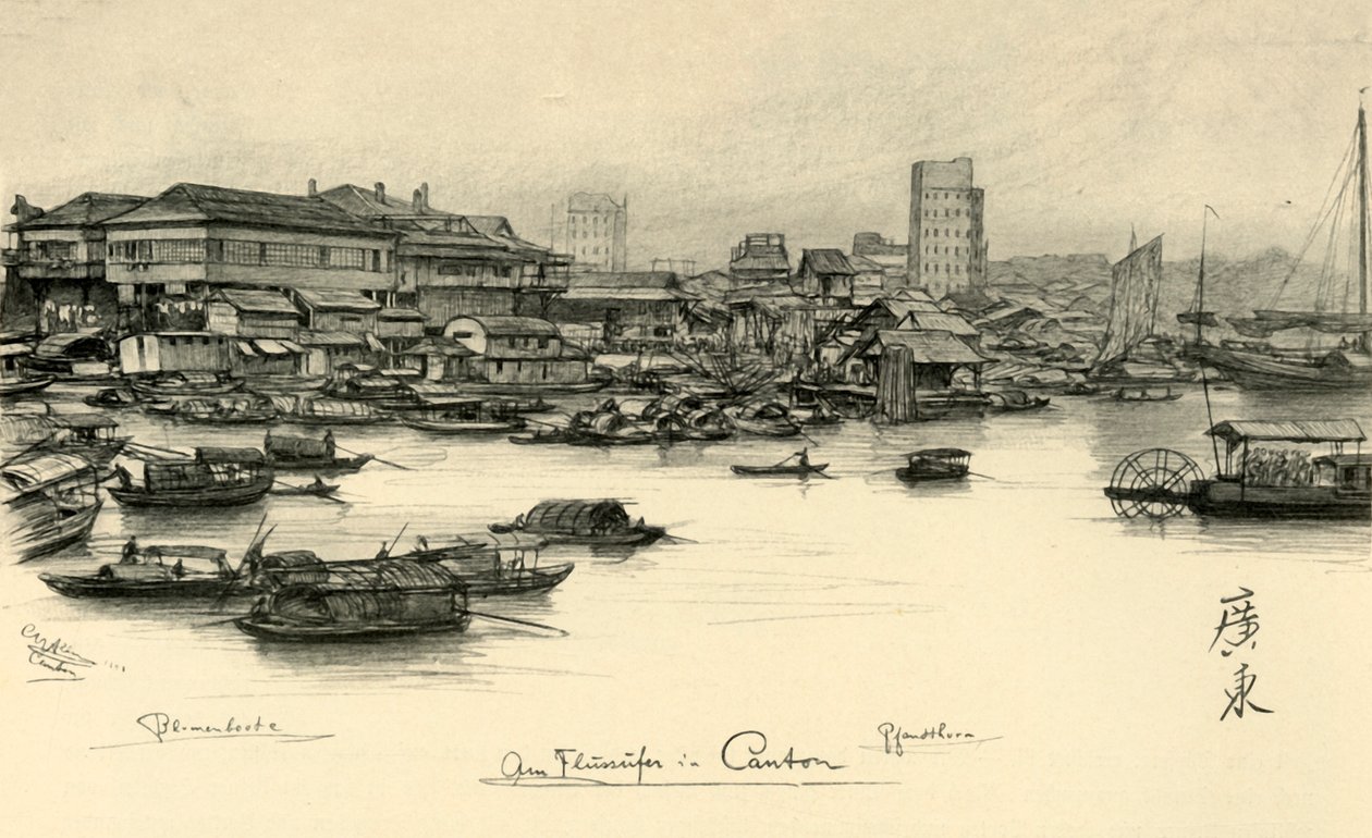 Łodzie na Rzece Perłowej, Kanton, Chiny, 1898 r. autorstwa Christian Wilhelm Allers
