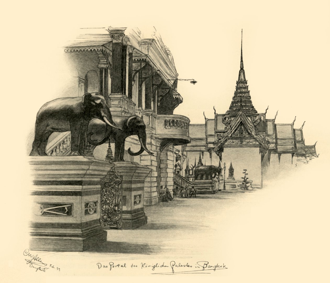Wejście do pałacu królewskiego w Bangkoku, Siam, 1898. autorstwa Christian Wilhelm Allers