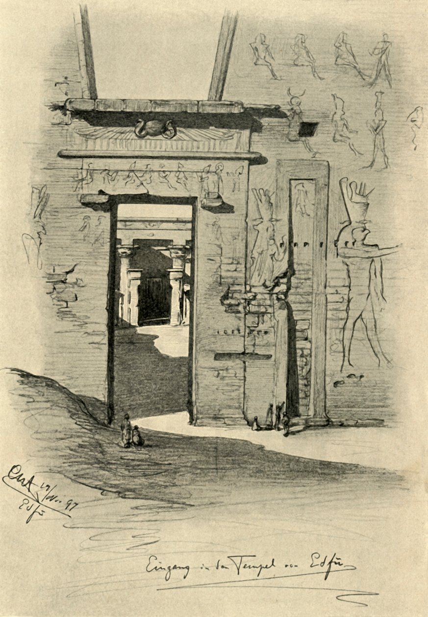 Wejście do świątyni w Edfu, Egipt, 1898. autorstwa Christian Wilhelm Allers