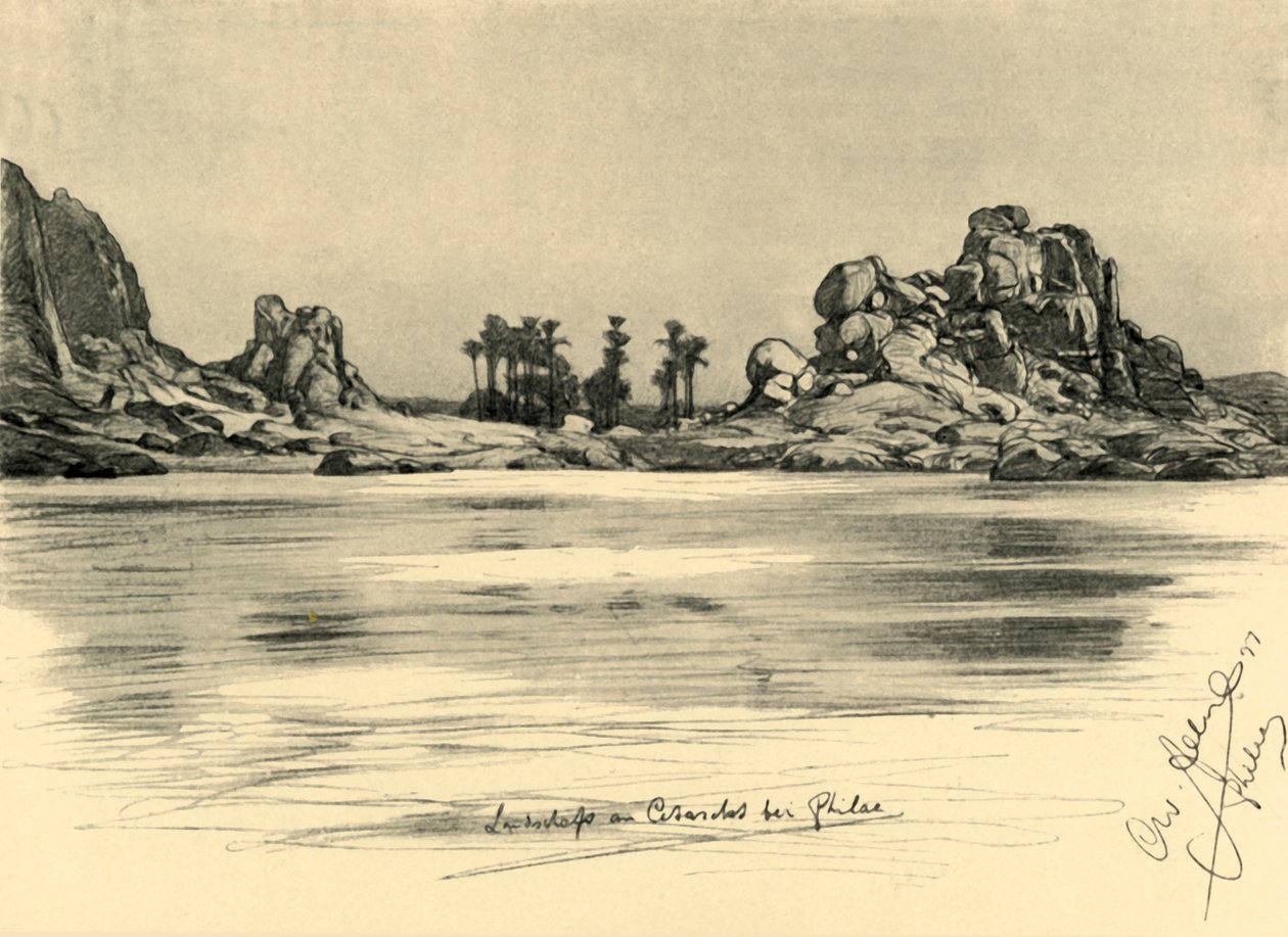 Pierwsza katarakta w pobliżu wyspy Philae na Nilu, Egipt, 1898 r. autorstwa Christian Wilhelm Allers