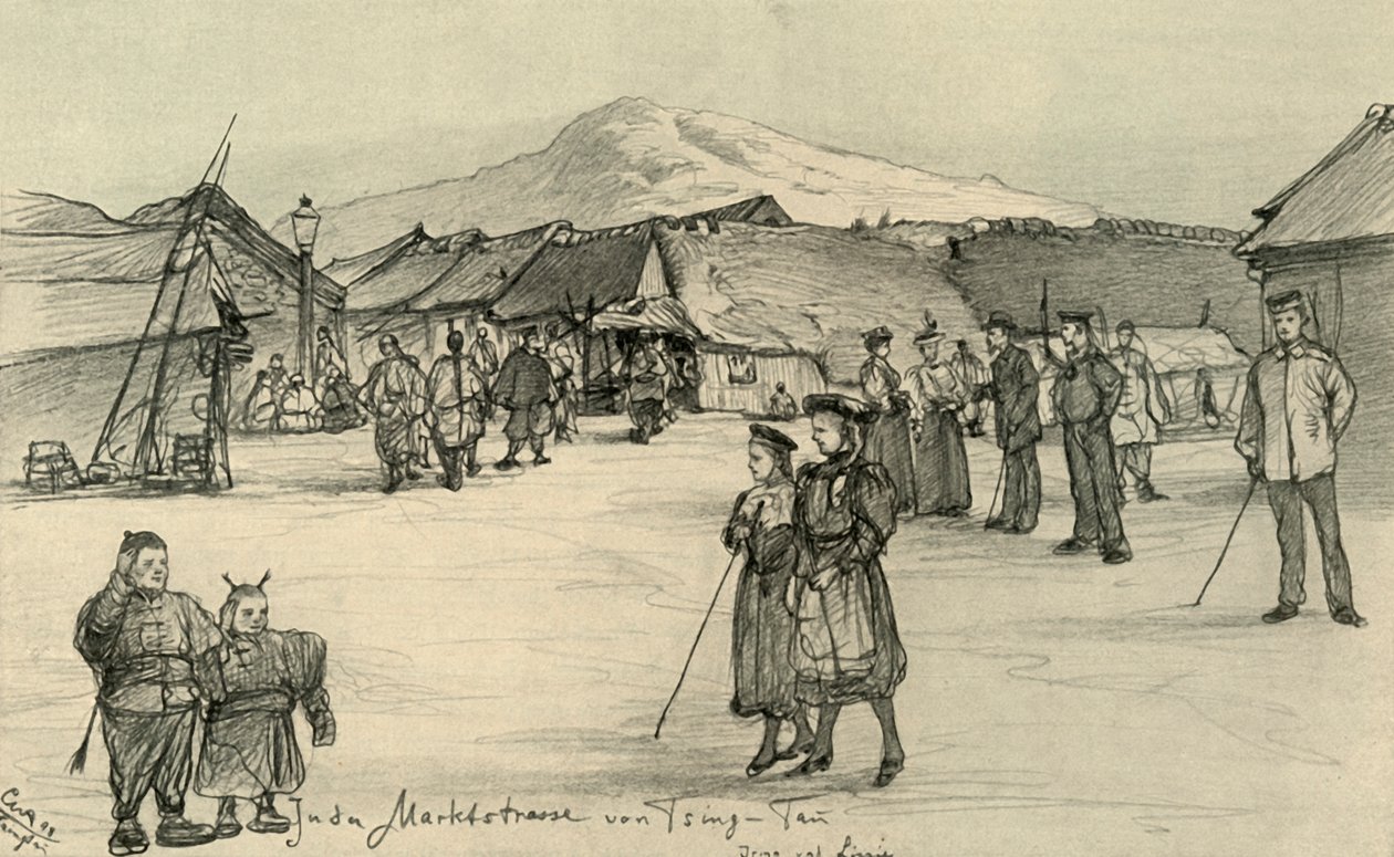 Płaczący Targ, Tsingtao, Chiny, 1898. autorstwa Christian Wilhelm Allers