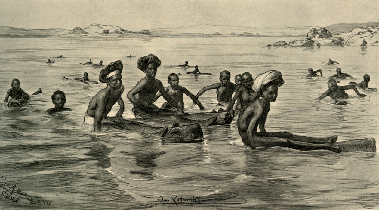 Mężczyźni w Nilu przy pierwszej katarakcie, Egipt, 1898. autorstwa Christian Wilhelm Allers