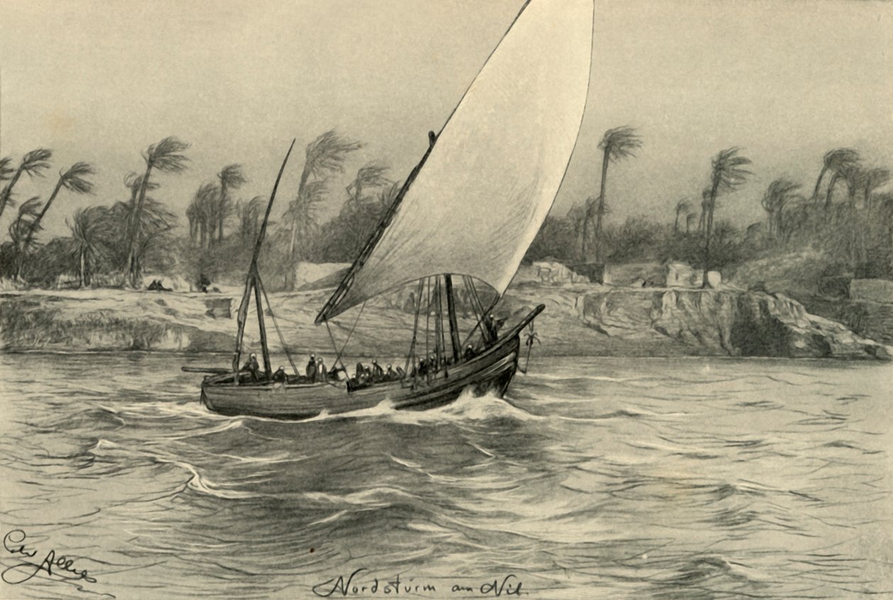 Sztorm z północy na Nilu, Egipt, 1898 r. autorstwa Christian Wilhelm Allers
