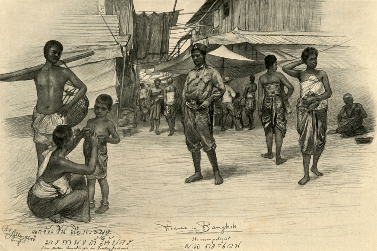 Scena uliczna, Bangkok, Syjam, 1898. autorstwa Christian Wilhelm Allers