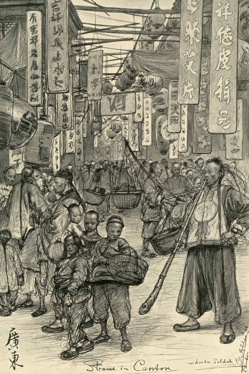 Scena uliczna, Kanton, Chiny, 1898 r. autorstwa Christian Wilhelm Allers