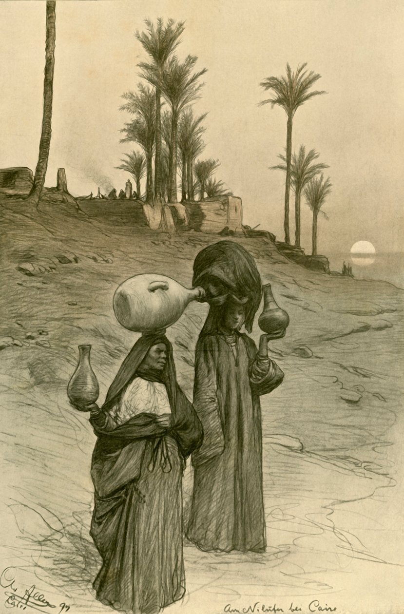 Kobiety niosące dzbanki na wodę nad brzegiem Nilu, Kair, Egipt, 1898. autorstwa Christian Wilhelm Allers