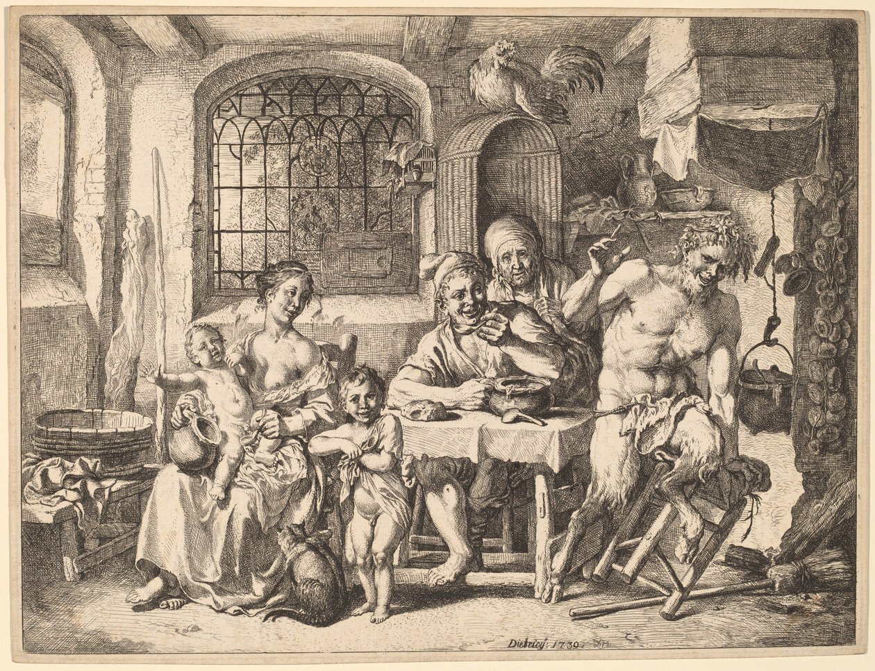 Satyr odwiedza rodzinę chłopską autorstwa Christian Wilhelm Ernst Dietrich