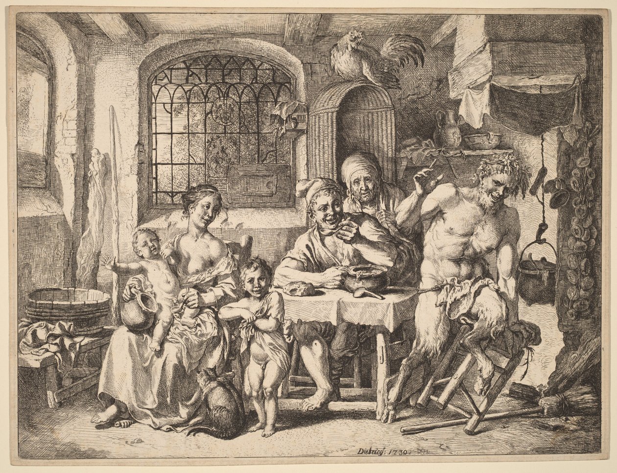 Satyr odwiedzający chłopską rodzinę autorstwa Christian Wilhelm Ernst Dietrich