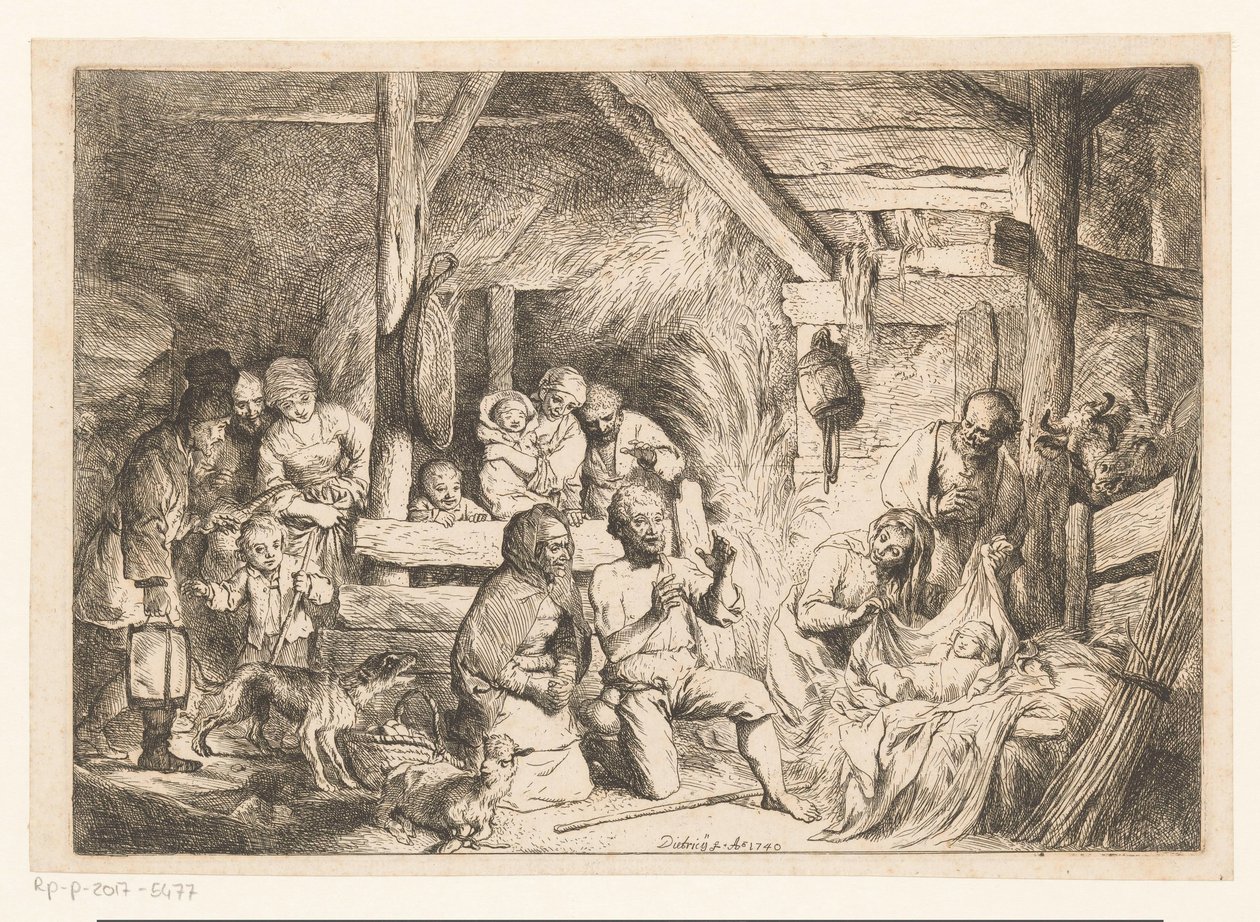 Adoracja pasterzy autorstwa Christian Wilhelm Ernst Dietrich
