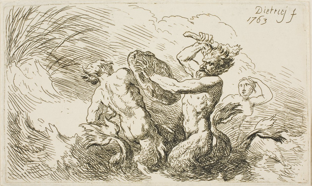 Bitwa Trytonów autorstwa Christian Wilhelm Ernst Dietrich